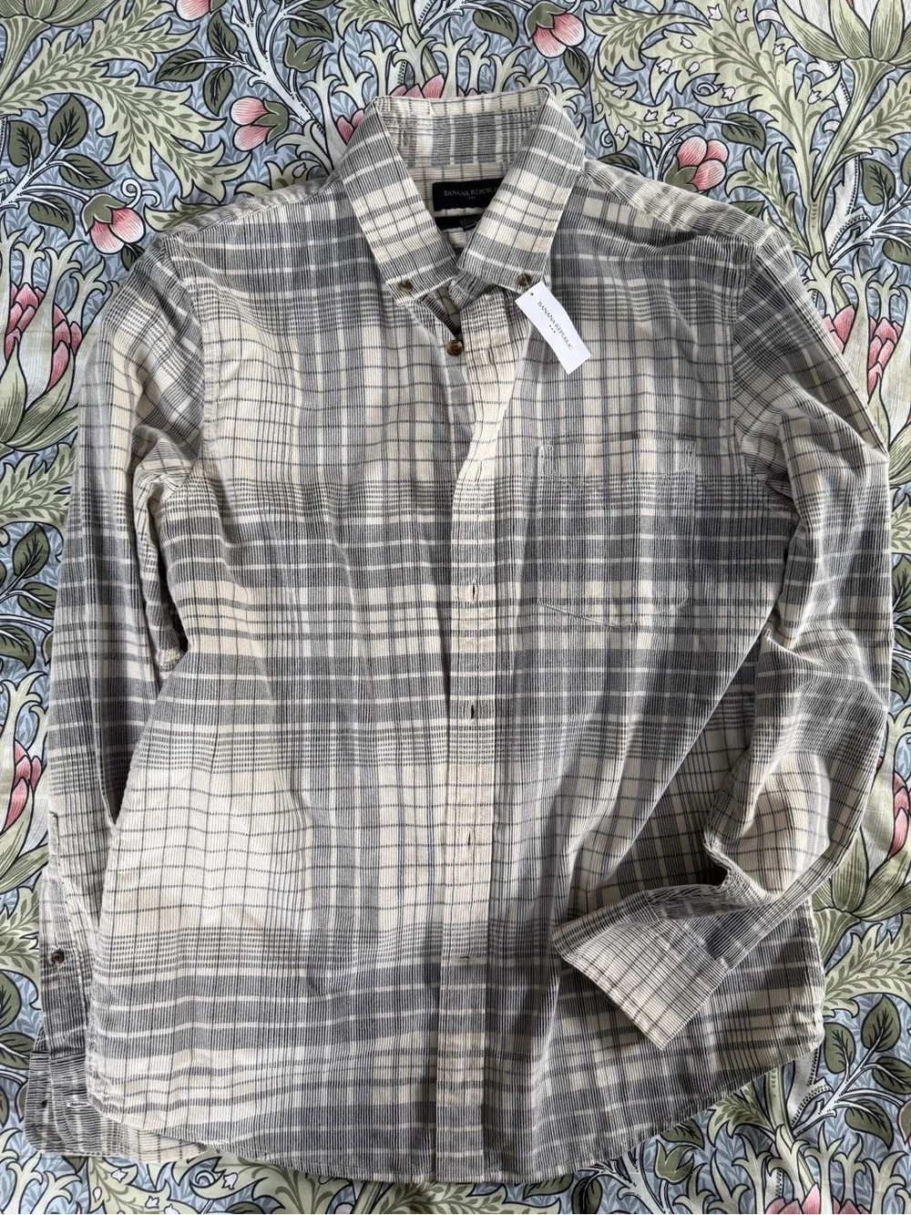 Banana Republic Gray and Cream Plaid Button-Down Shirt